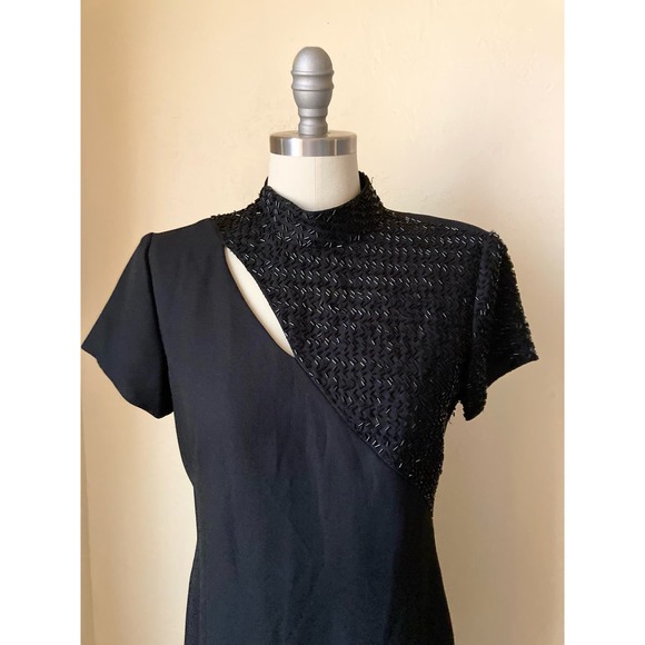 90's VTG Jessica Howard Cocktail Dress Size 4P Black Beaded Accent - Picture 3 of 6
